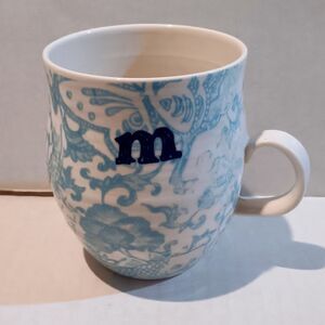 Anthropologie Homegrown Monogram M Coffee Mug-Samantha Robinson-Blue Floral-Koi